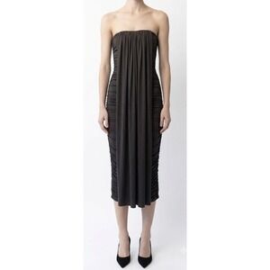 LAPOINTE Womens Chocolate Brown Strapless Ruched Draped Midi Dress Size M